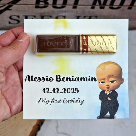 Marturii BOTEZ - Marturii botez ciocolata cu Boss Baby, 10x9cm, ciocolată inclusă