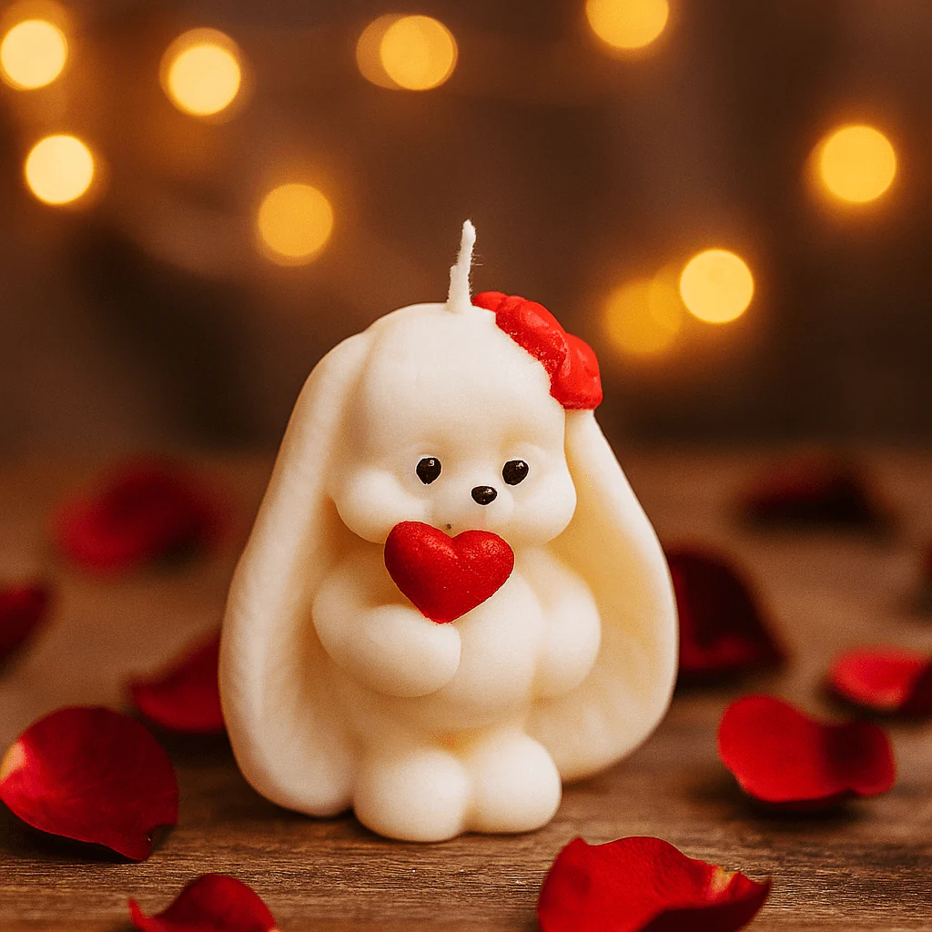 8 Martie - marturii botez LUMANARE IEPURAS red heart