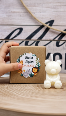 BOTEZ - Marturii botez LUMANARE URSULET (cutie craft)