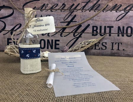 INVITATII BOTEZ - Mesaj in Sticla Nautic - (model bleumarin)