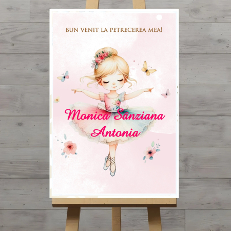 Banner nume & Props Candy Bar - Panou BUN VENIT BALERINA