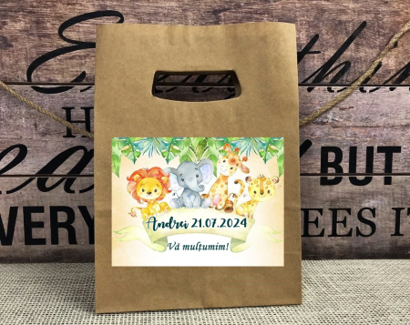 Cutii prajituri & pungi - Punga botez  craft Safari
