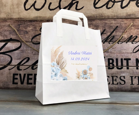 Cutii prajituri & pungi - Punga botez URSULET BOHO