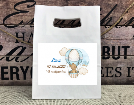 Cutii prajituri & pungi - Punga botez URSULET in BALON ( baietel)