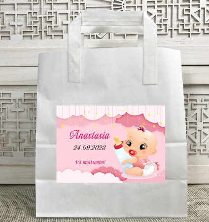 Cutii prajituri & pungi - Punga botez PINK