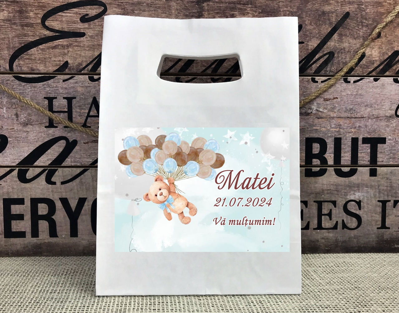 Cutii prajituri & pungi - Punga botez Ursulet
