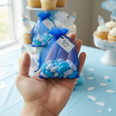 BOTEZ - Saculet  ALB & BLUE cu drajeuri