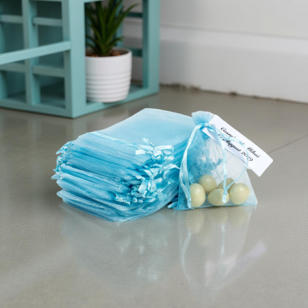 BOTEZ - Saculeti organza blue  (11 cm x 9 cm)