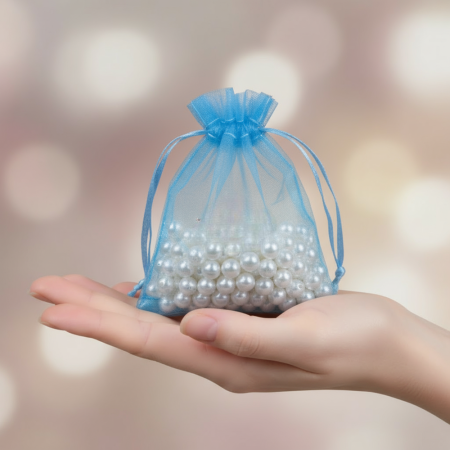 Marturii NUNTA - Saculet organza blue  (9 cm x 7 cm)