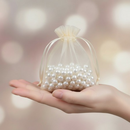 NUNTA - Saculet organza CREM (9 cm x 7 cm)