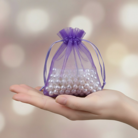 Marturii NUNTA - Saculet organza  MOV  (9 cm x 7 cm)