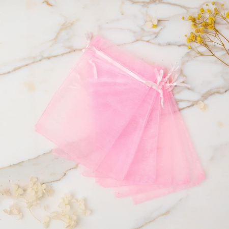 Marturii NUNTA - Saculet organza ROZ  (9 cm x 7 cm)