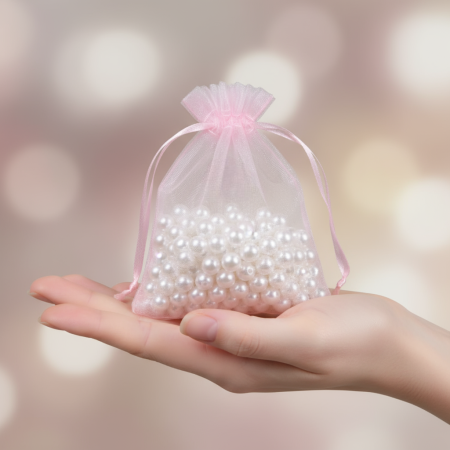 NUNTA - Saculet organza ROZ  (9 cm x 7 cm)