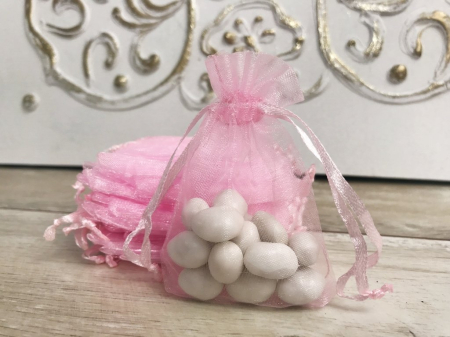 BOTEZ - Saculeti organza ROZ  (11 cm x 9 cm)