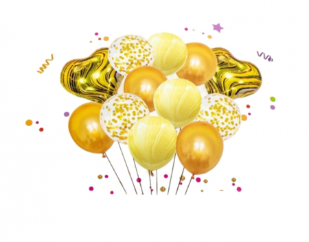 Baloane & decoratiuni BOTEZ - Set 10 Baloane GOLD & CONFETTI