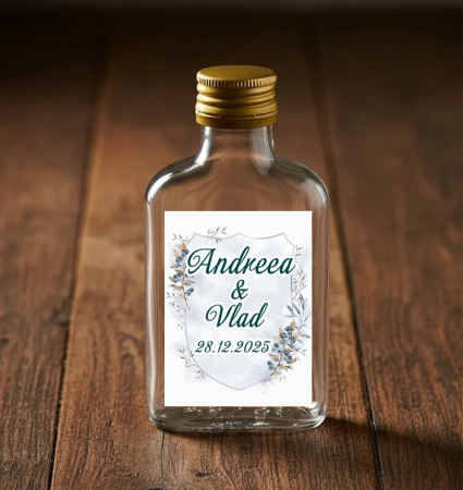 Marturii NUNTA - Sticla 100 ml + dop metalic model FRUNZE
