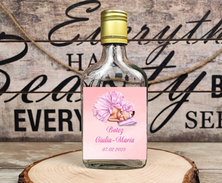 Marturii BOTEZ - Sticla Flask 100 ml  + dop metalic- model Bebelusa