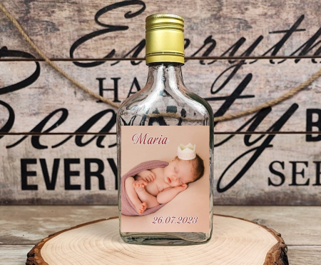 Marturii BOTEZ - Sticla Flask 100 ml + dop metalic- model FOTO