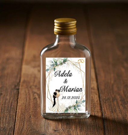 Marturii NUNTA - Sticla 100 ml + dop metalic Greenery