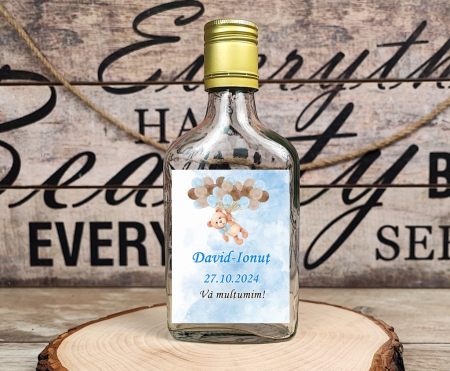 Marturii BOTEZ - Sticla Flask 100 ml + dop metalic - URSULET