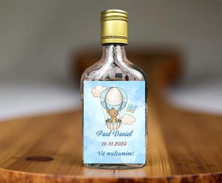 Marturii BOTEZ - Sticla Flask 100 ml + dop metalic- URSULET