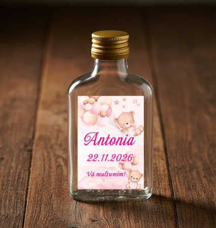 Sticla Flask 100 ml + dop metalic - Ursulet Roz [1]