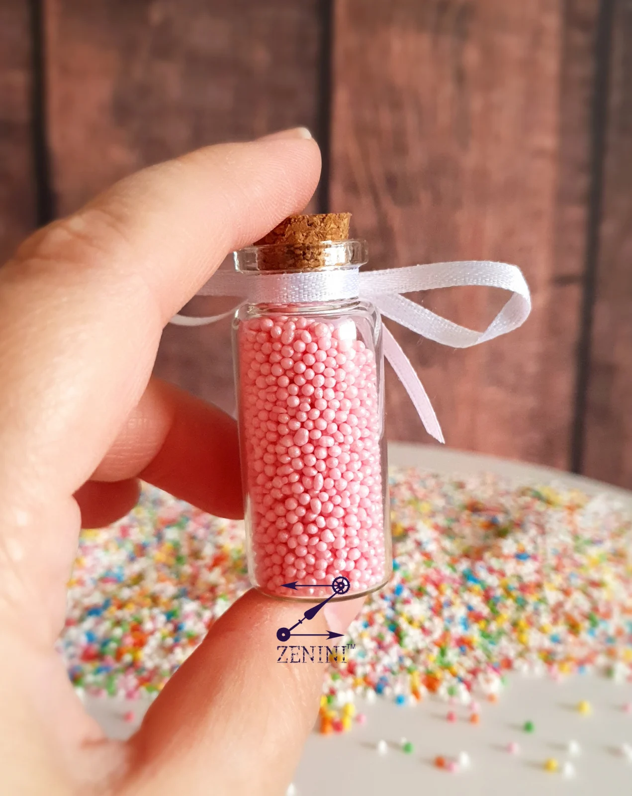 Marturii NUNTA - Sticlute cu drajeuri perla ROZ