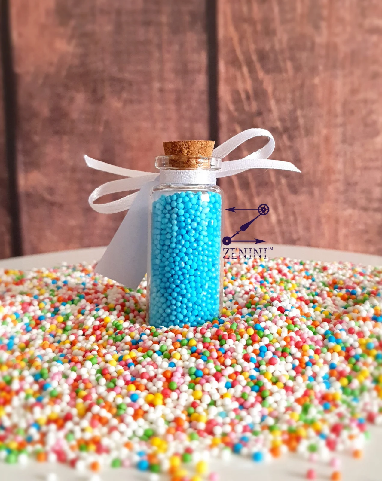 Marturii NUNTA - Sticlute cu drajeuri perla BLUE