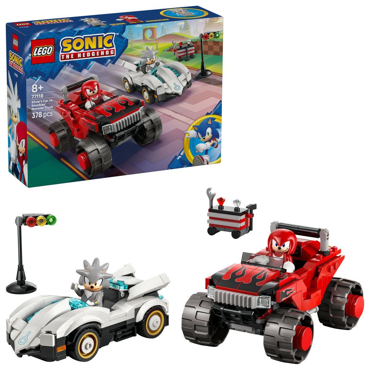 JOCURI SI JUCARII - Lego Sonic Masina Lui Silver Vs Camionul Gigant al Lui Knuckles 77118 Set 342 Piese - IoArtify.ro