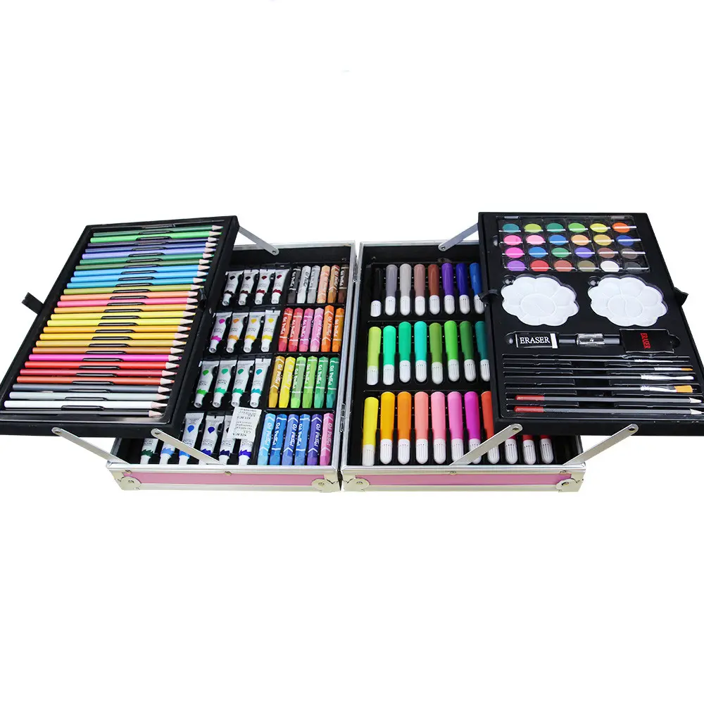 Set 145 piese pentru pictura pentru copii sau adulti pixuri creioane si vopsele cu geanta de transport roz unicorn model AVX-WT-MONETE145 - IoArtify.ro [2]