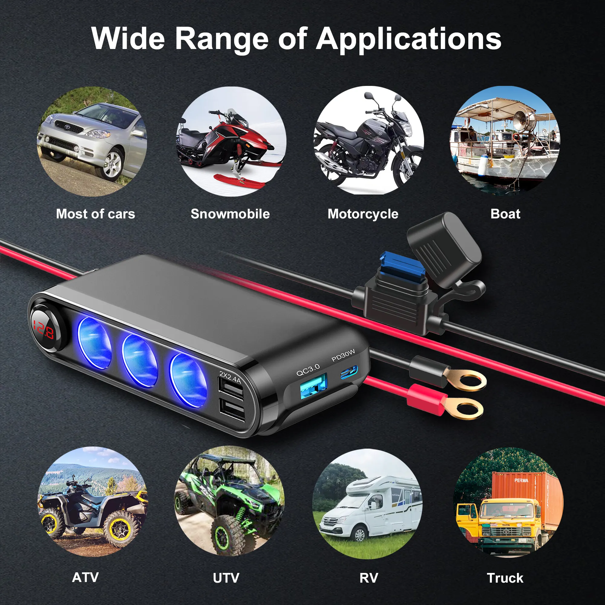 Dispozitiv Auto Premium 3in1 Splitter Bricheta Incarcator USB USB-C Voltmetru Digital 12V 24V – IoArtify.ro [3]