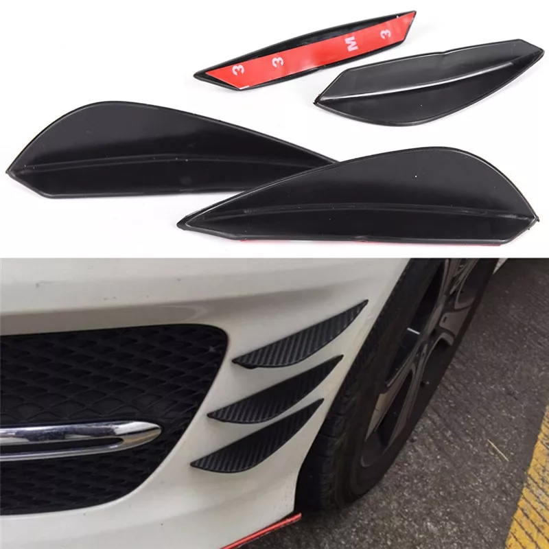 Accesorii Autoturisme - Set 4 Aripioare Ornamentale Bara Tuning Neagră – Montaj cu Bandă Adezivă
