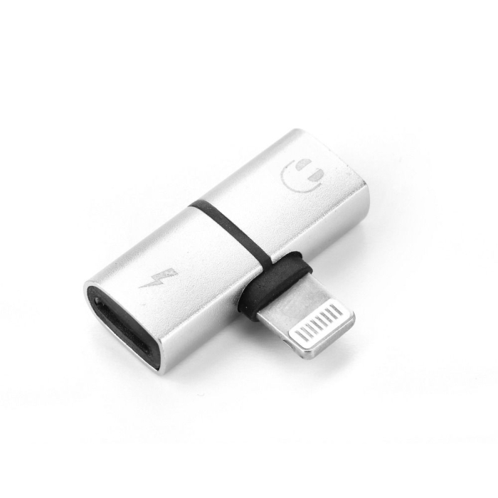 Adaptor 2in1 HF Lighting Audio si Incarcare Compatibil cu Telefoane IPhone 5V 2A 48KHz 24-bit Argintiu - IoArtify.ro [2]