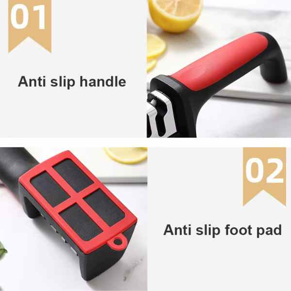 Ascutitor pentru Cutite si Foarfece 4 Niveluri cu Maner Ergonomic si Anti-Derapant 21.5 x 5 x 5.6 cm Negru cu Rosu – IoArtify.ro [3]