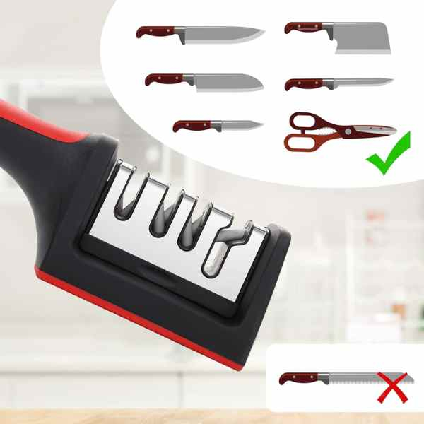 Ascutitor pentru Cutite si Foarfece 4 Niveluri cu Maner Ergonomic si Anti-Derapant 21.5 x 5 x 5.6 cm Negru cu Rosu – IoArtify.ro [6]