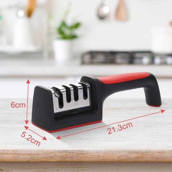 Ascutitor pentru Cutite si Foarfece cu 4 Niveluri si Maner Ergonomic 21.5 x 5 x 5.6 cm Negru cu Rosu - IoArtify.ro [7]