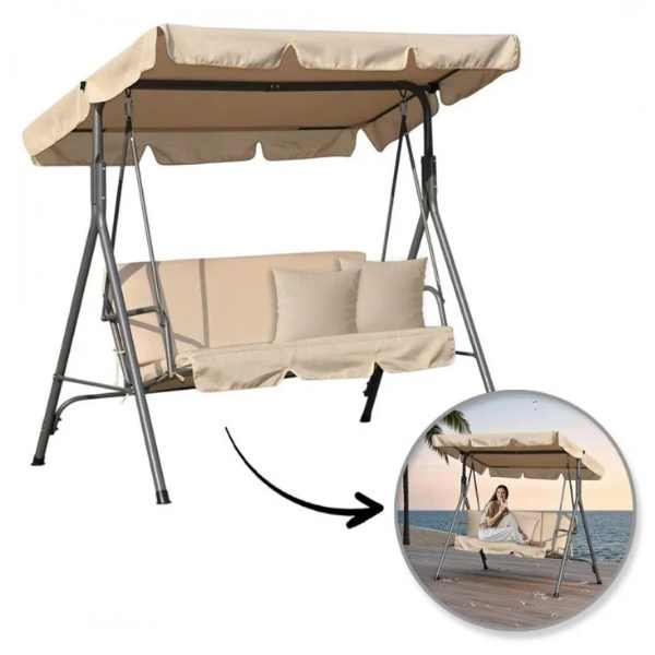 Balansoar de Gradina 3 Locuri Structura Metalica Rezistent UV 260 Kg – IoArtify.ro [3]