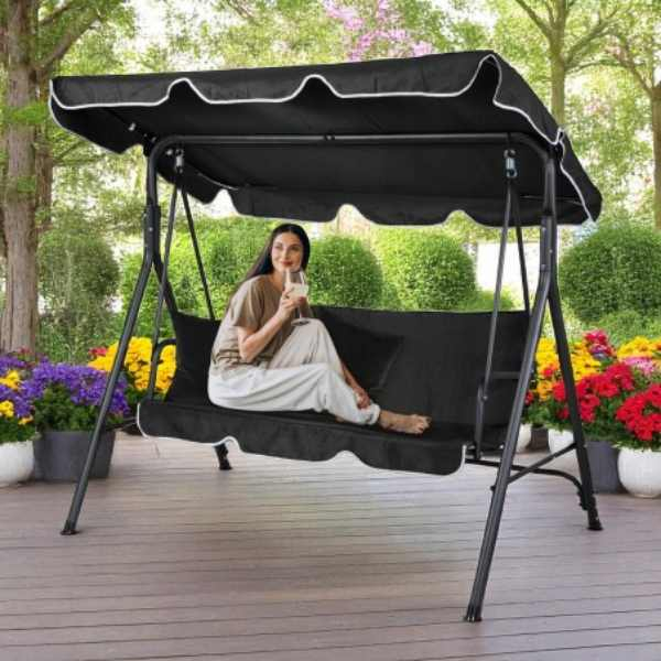 Balansoar de Gradina 3 Locuri Structura Metalica Rezistent UV 173 x 110 x 154 cm Negru - IoArtify.ro [5]