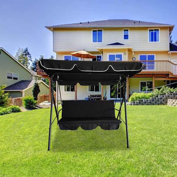 Balansoar de Gradina 3 Locuri Structura Metalica Rezistent UV 173 x 110 x 154 cm Negru - IoArtify.ro [7]