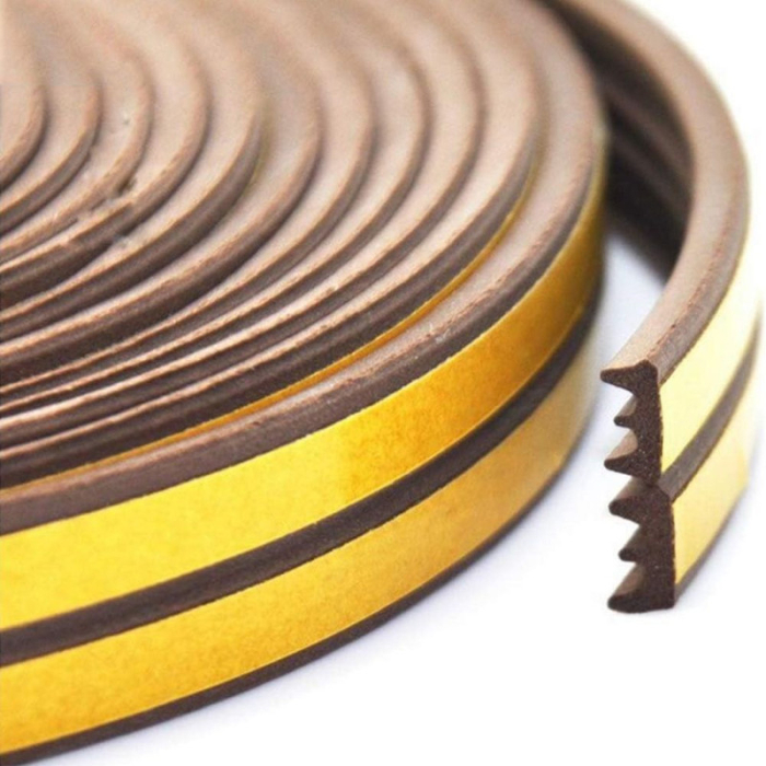 Set 2 Banda Autoadezivă pentru Etanșare Uși și Ferestre, Profil E, 9x4mm, Rezistent UV, Cauciuc EPDM, 6m, Maro [3]