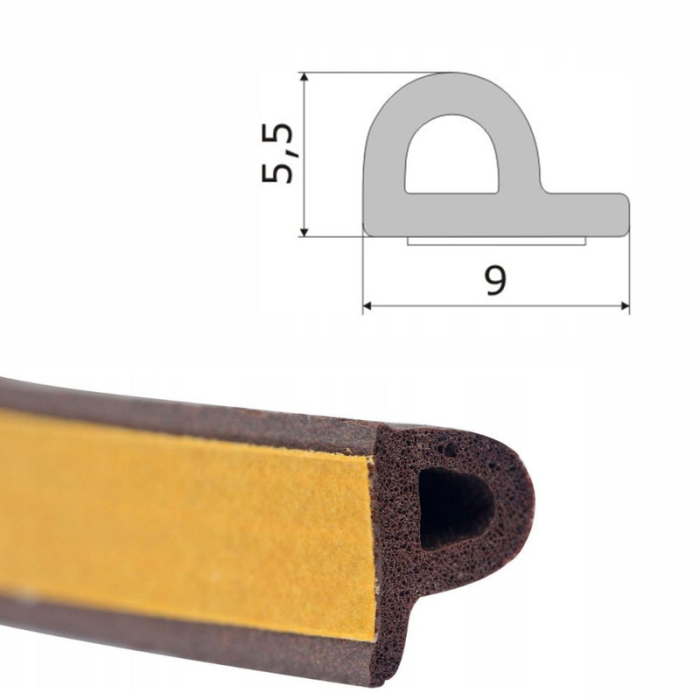 Banda autoadezivă pentru etanșare uși și ferestre, profil P, 9mm x 5.5mm, UV, cauciuc EPDM, 6m, maro — Soluția perfectă pentru izolare eficientă [4]