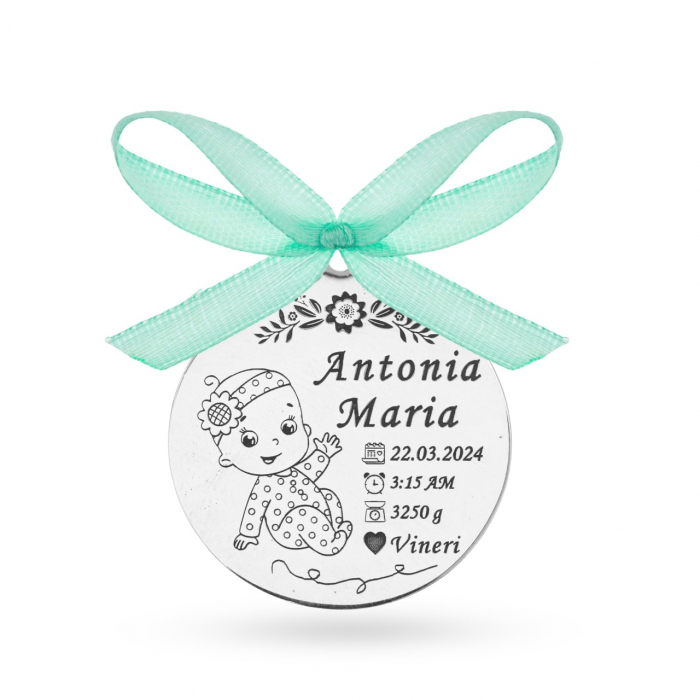 Banut Argint 2.5cm personalizabil pentru botez - Baby Rapsody - simbol puritate și începuturi noi [4]