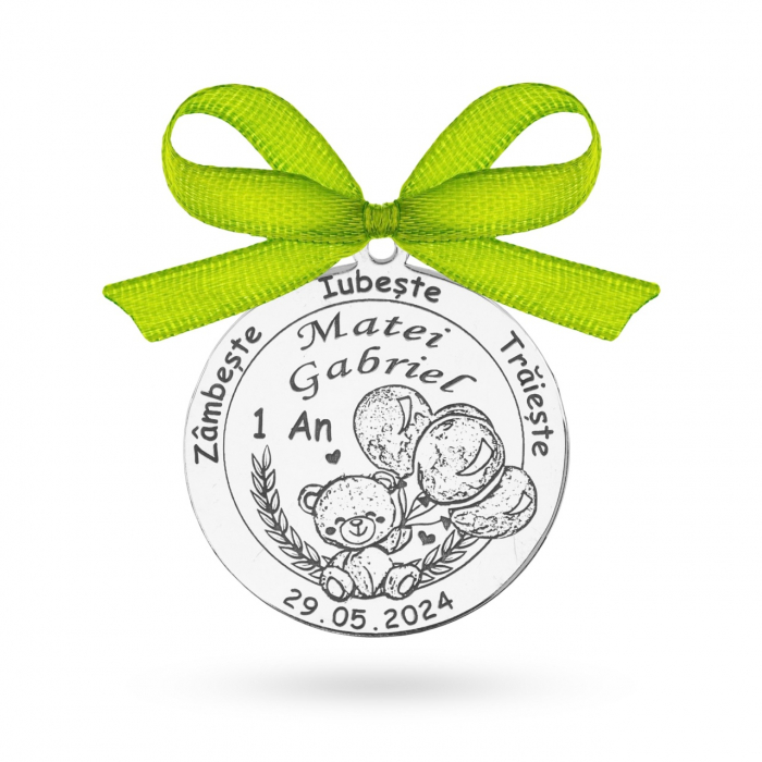 Bijuterie personalizabilă pentru botez - banuț argint Teddy Bear 2.5cm - cadou unic [4]