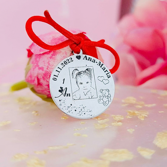 Bănuț din Argint 2cm Personalizabil pentru Botez - Cadou Special cu Fotogravură [1]