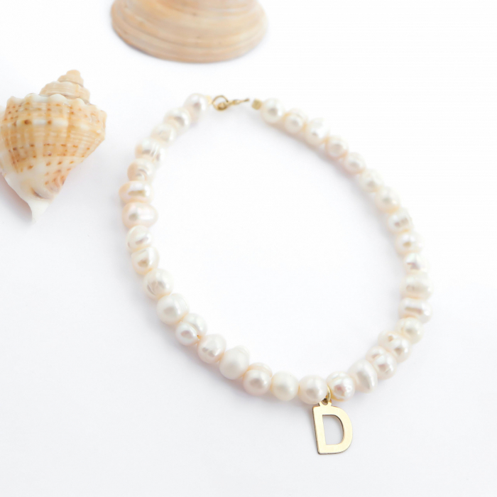 Brățară cu Perle de Cultură și Inițială din Aur 14k – Eleganță Personalizată și Rafinament [3]