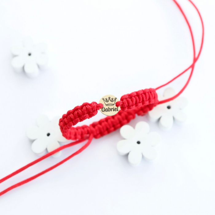Brățară personalizabilă pentru copii din aur 14k cu disc de 6mm, coronită și nume la alegere [4]