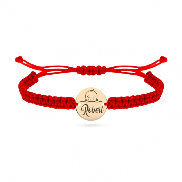 Brățară personalizată din aur 14K cu snur și bănuț gravat, ideală pentru momente speciale și cadouri unice [2]