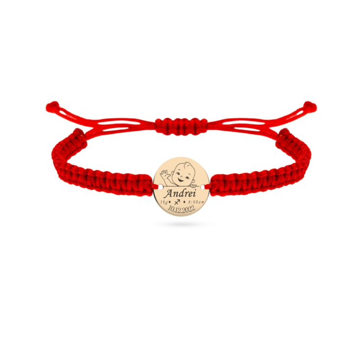 Brățară personalizată din aur 14K cu bănuț gravat, perfectă pentru amintiri de neprețuit ale copilului [2]