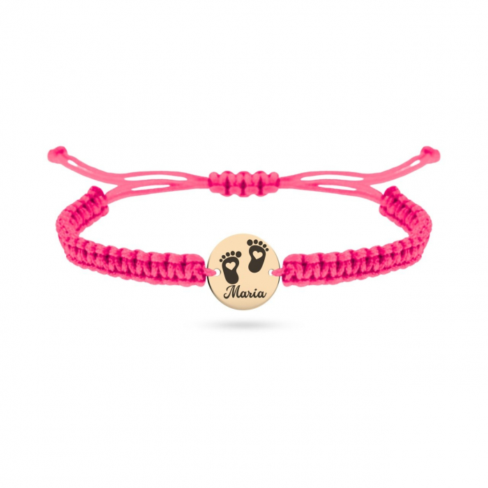 Brățară din aur 14K cu bănuț gravat și simbol tălpițe de bebe - Cadou personalizat pentru copilul tău [2]