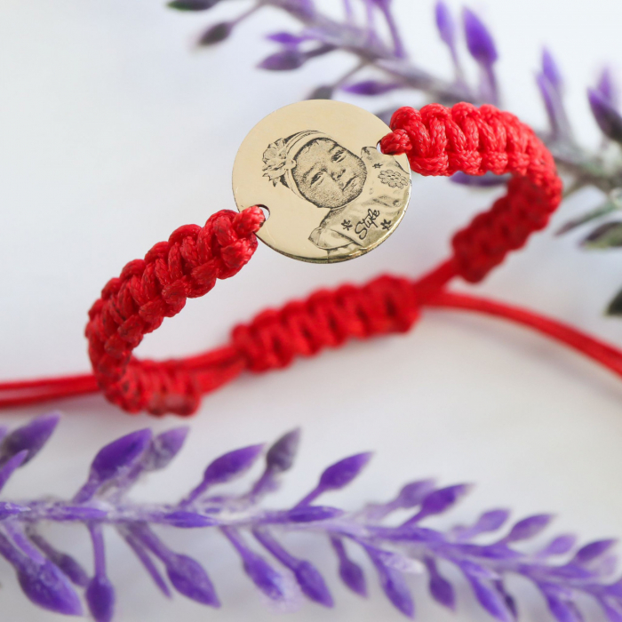 Brățară personalizată din aur 14k cu gravură și șnur de mătase – Bijuterie unică pentru amintiri prețioase [7]